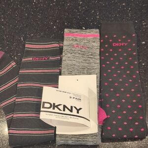 DKNY Black and Pink Knee High Socks - 3 Pack